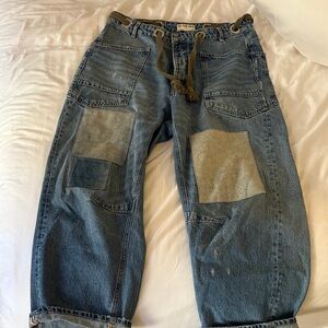 We The Free Blue Patchwork Wide Leg Jeans